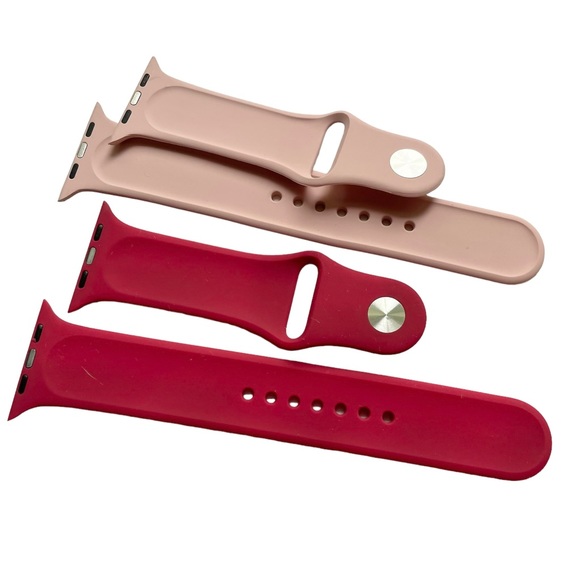 2 NEW Silicone Sport Bands Apple Watch 44/45mm M/L Rose Red Pink - Picture 3 of 7